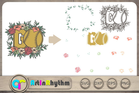 Go Svg, Floral Softball Svg, Softball Svg, Softball Svg Files, Sports Svg SVG Artinrhythm shop 
