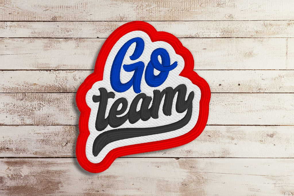 Go Team Script Letters Patch ITH Applique Embroidery - So Fontsy
