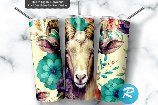 Goat Floral Seamless 20 oz / 30 oz Tumbler PNG Sublimation Regulrcrative 