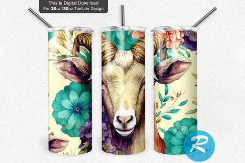 Goat Floral Seamless 20 oz / 30 oz Tumbler PNG Sublimation Regulrcrative 