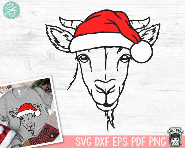Goat Santa hat svg file, Goat with Hat svg, Christmas Goat svg file, Christmas cut file, Christmas Animals svg, Animal Santa hat svg, Farm svg SVG Wild Pilot 