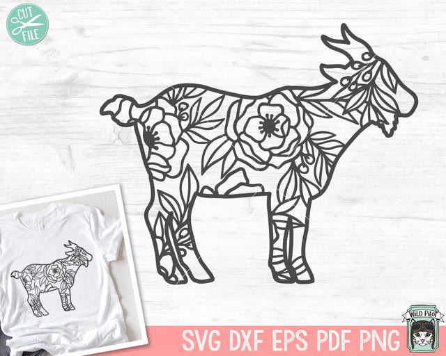 Goat Silhouette SVG file, Goat Cut file, Floral Goat svg file, Goat Flowers svg file, Silhouette Goat svg, Farm Animal svg, Farmhouse svg cut file SVG Wild Pilot 