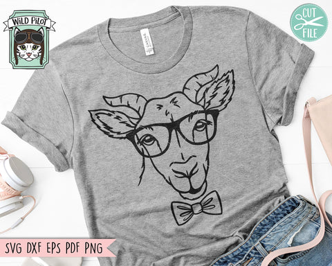 Goat svg file, Goat with Glasses Bowtie svg, Goat cut file, Animal Face svg, Cute Boy Goat svg, Goat Eyeglasses svg file, Bull svg, Love Goats svg SVG Wild Pilot 