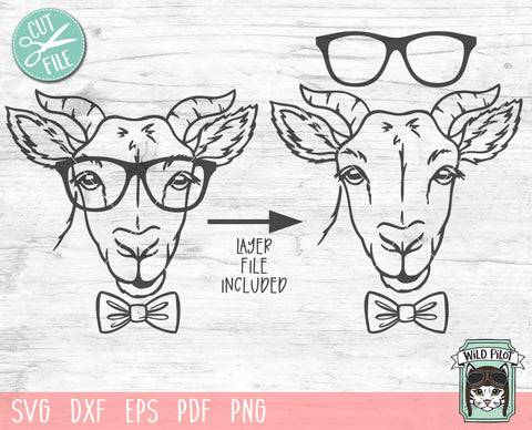 Goat svg file, Goat with Glasses Bowtie svg, Goat cut file, Animal Face svg, Cute Boy Goat svg, Goat Eyeglasses svg file, Bull svg, Love Goats svg SVG Wild Pilot 