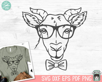 Goat svg file, Goat with Glasses Bowtie svg, Goat cut file, Animal Face svg, Cute Boy Goat svg, Goat Eyeglasses svg file, Bull svg, Love Goats svg SVG Wild Pilot 