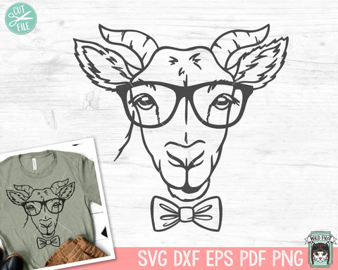 Goat svg file, Goat with Glasses Bowtie svg, Goat cut file, Animal Face svg, Cute Boy Goat svg, Goat Eyeglasses svg file, Bull svg, Love Goats svg SVG Wild Pilot 