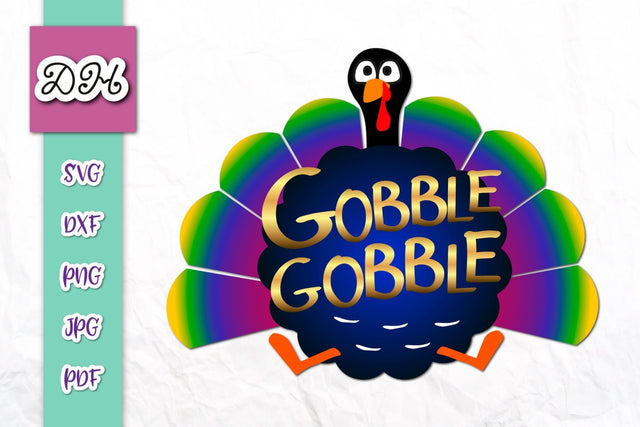 Gobble Gobble Happy Thanksgiving Turkey Print & Cut SVG Digitals by Hanna 