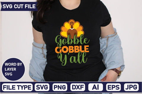 Gobble Gobble Y'all SVG Cut File SVGs quotes-and-sayings food-drink mini-bundles print-cut on-sale Clipart Clip Art Sublimation or Vinyl Shirt Design SVG DesignPlante 503 