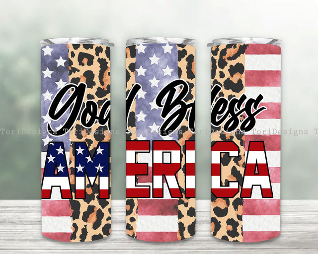 God Bless America 20 oz Skinny Tumbler Wrap, Warped Design,USA Flag Pattern, 4th of July PNG Digital File Sublimation ToriDesigns 