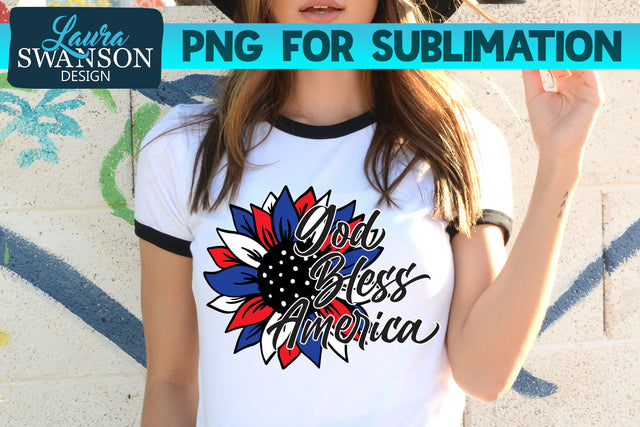 God Bless America Patriotic Sunflower Bright PNG Sublimation Print Sublimation Laura Swanson Design 