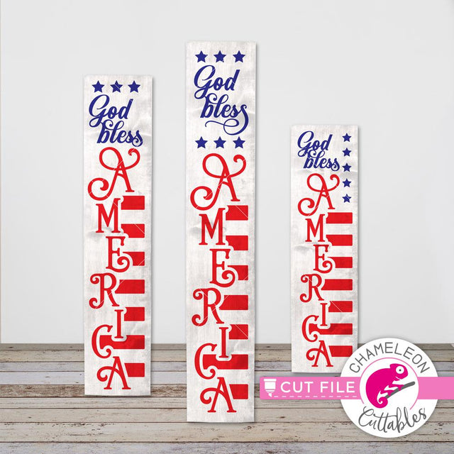God bless America Porch Sign File - 4th of July - vertical SVG file for long door sign (3 sizes) SVG Chameleon Cuttables 