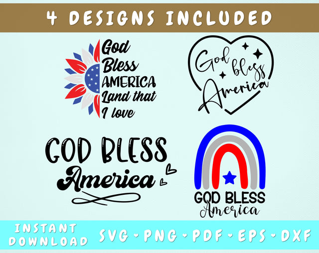 God Bless America SVG Bundle, 4 Designs, 4th of July SVG, Independence Day SVG, Patriotic SVG, God Bless America PNG SVG HappyDesignStudio 