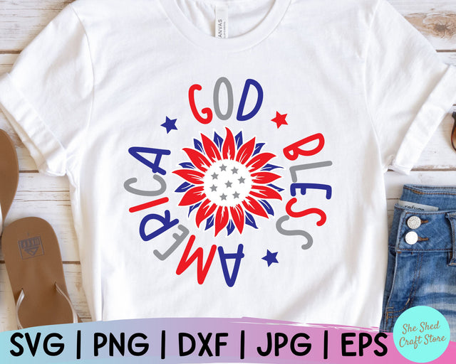 God Bless America Svg , Fourth of July Shirt, Sunflower Svg, USA Svg, Memorial Day Svg, Independence Day SVG She Shed Craft Store 