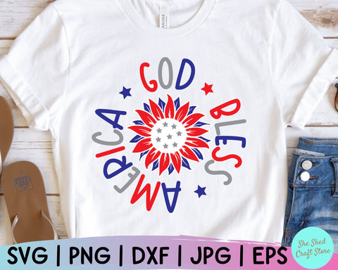 God Bless America Svg , Fourth of July Shirt, Sunflower Svg, USA Svg, Memorial Day Svg, Independence Day SVG She Shed Craft Store 