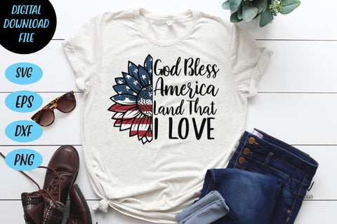 God bless America svg, Sunflower USA flag svg, 4th of July T shirt svg, Independence t shirt svg SVG Isabella Machell 
