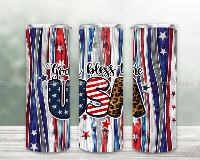 God Bless the USA Tumbler 20 Oz, Stars 4th of July Tumbler, 20 oz Skinny Tumbler, American Flag Tumbler Wrap PNG Sublimation ToriDesigns 