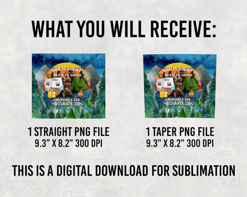 God Is Great Beer Is Good And People Are Crazy 20oz Skinny Tumbler Sublimation Digital Pattern BOO-design 