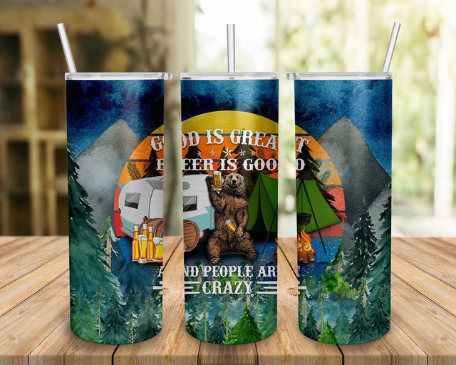 God Is Great Beer Is Good And People Are Crazy 20oz Skinny Tumbler Sublimation Digital Pattern BOO-design 