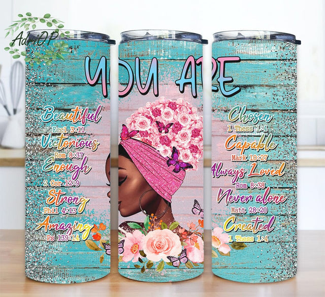 God Says You Are 20oz Skinny Tumbler Png, Bible Quotes, Black Women Png, Black Girl Magic, Black Girl You Are Beautiful, Faith Cross Tumbler Png Sublimation AdriOP 