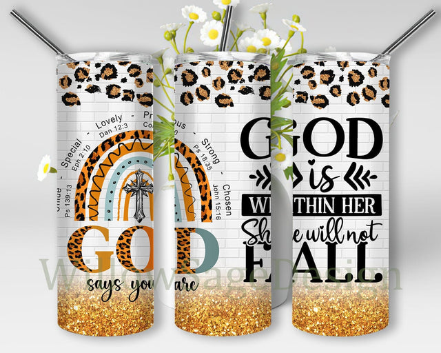God Says You Are 20oz Skinny Tumbler Png, Rainbow Leopard Tumbler, Gold Glitter, Faith Cross Tumbler Png, Christian Tumbler Gift,Digital Download Sublimation WillowSageDesign 
