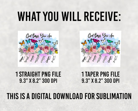 God Says You Are Butterfly Boho Flowers PNG Sublimation Designs, Christian Bible Verse Gift Tumbler Png 20oz Skinny Tumbler Digital Pattern BOO-design 