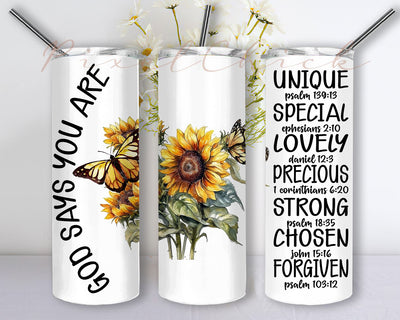 God Says You Are Tumbler, Christian Tumbler Wrap, Sunflower Tumbler PNG, 20oz Sublimation Tumbler Wrap, Digital Download Sublimation PixelChick 