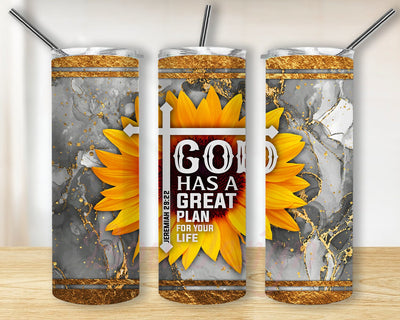 God Sunflower 20oz Skinny Tumbler, God Has A Great Plan For Your Life Tumbler Png, Bible Verse Sublimation Design, Motivational Quote Tumbler Design for Straight, Digital Download Sublimation BouDesign 