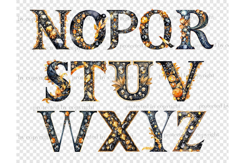 Gold and Black Alphabet Clipart | Retro Letters PNG SVG GlamArtZhanna 