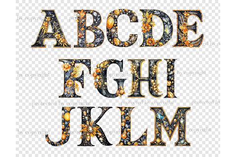 Gold and Black Alphabet Clipart | Retro Letters PNG SVG GlamArtZhanna 