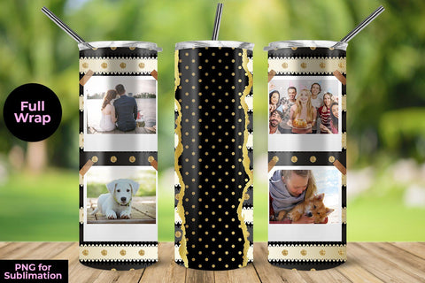 Gold and Black Photo 20oz Skinny Tumbler Wrap Template for Sublimation Sublimation Sublimatiz Designs 