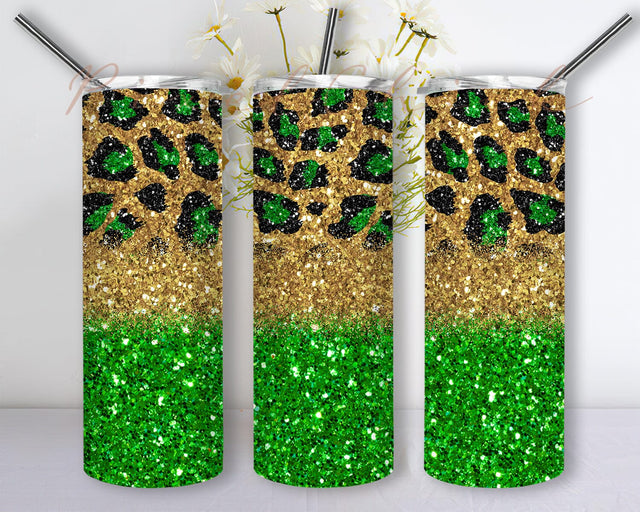 Gold and Green Leopard Glitter 20oz Skinny Tumbler Png, Green Leopard Tumbler Png, Seamless Glitter Tumbler Png, Leopard Cheetah, Gold Glitter Tumbler Sublimation PixelChick 