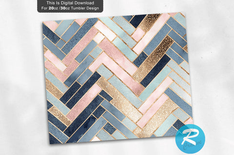 Gold and Navy Seamless herringbone 20 oz / 30 oz Tumbler PNG Sublimation Regulrcrative 