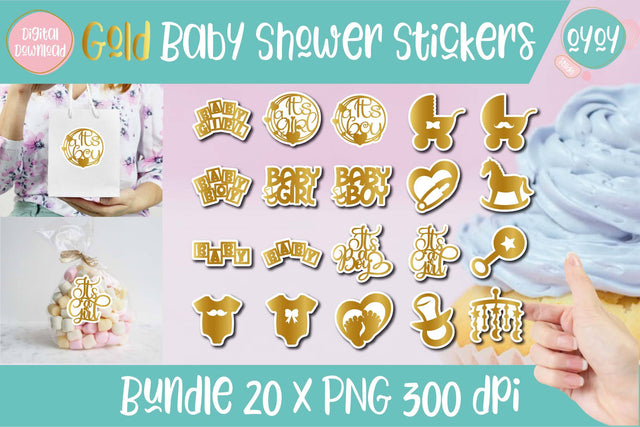 Gold Baby Shower Stickers Bundle Printable Stickers Sublimation OyoyStudioDigitals 
