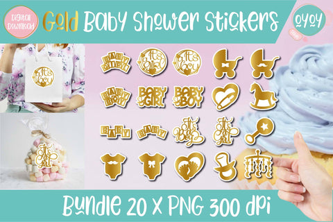 Gold Baby Shower Stickers Bundle Printable Stickers Sublimation OyoyStudioDigitals 