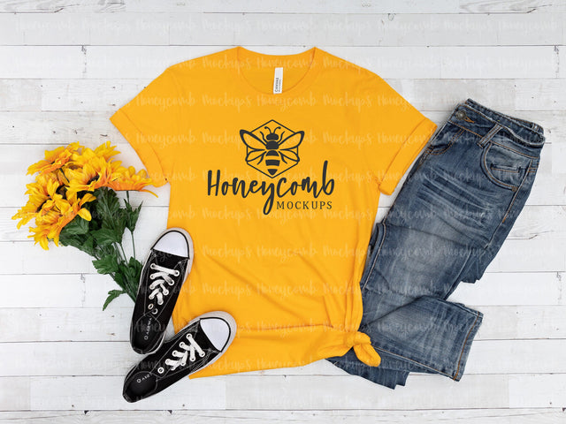 Gold Bella Canvas 3001 Mockup, Gold T-Shirt Mockup Mock Up Photo Honeycomb Mockups 