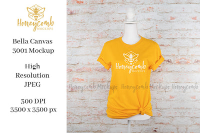 Gold Bella Canvas 3001 T-Shirt Mockup, Women's T-Shirt Mockup Mock Up Photo Honeycomb Mockups 