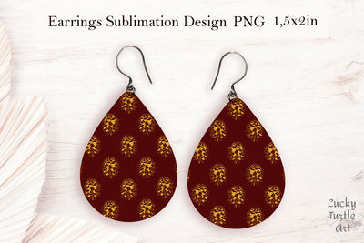 Gold Christmas cones teardrop earrings sublimation design Sublimation LuckyTurtleArt 