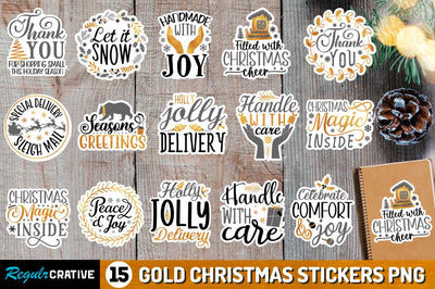 Gold Christmas Small Business Stickers Png Bundle Sublimation Regulrcrative 