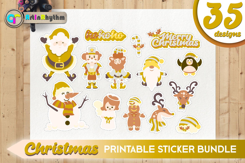 Gold Christmas Sticker Bundle / Printable PNG Clipart - So Fontsy