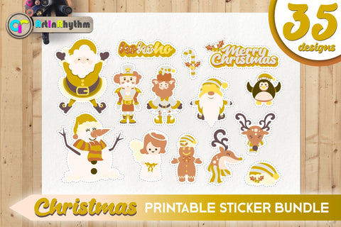 Gold Christmas Sticker Bundle / Printable PNG Clipart SVG Artinrhythm shop 