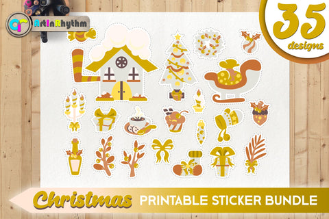 Gold Christmas Sticker Bundle / Printable PNG Clipart SVG Artinrhythm shop 