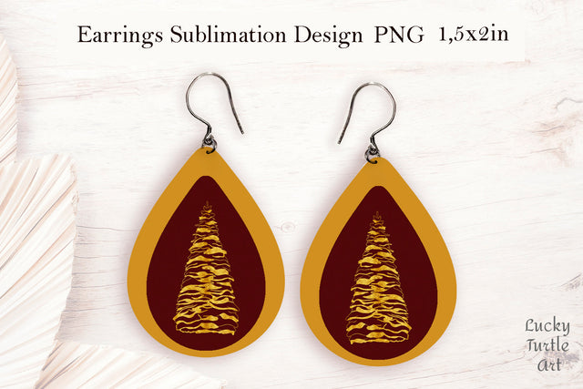 Gold Christmas tree teardrop earrings sublimation design Sublimation LuckyTurtleArt 