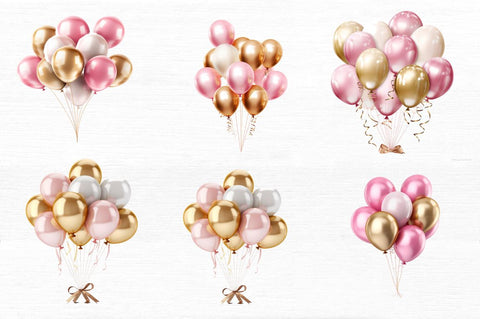 Gold Chrome and Pink Balloons Clipart Sublimation Regulrcrative 