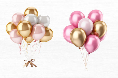 Gold Chrome and Pink Balloons Clipart Sublimation Regulrcrative 