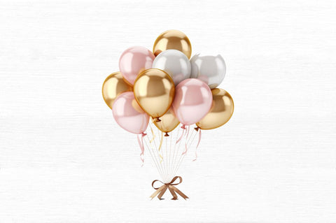 Gold Chrome and Pink Balloons Clipart Sublimation Regulrcrative 