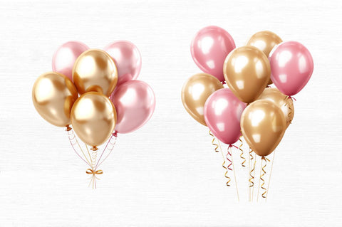 Gold Chrome and Pink Balloons Clipart Sublimation Regulrcrative 