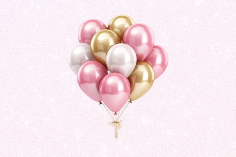 Gold Chrome and Pink Balloons Clipart Sublimation Regulrcrative 