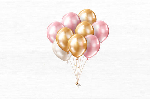 Gold Chrome and Pink Balloons Clipart Sublimation Regulrcrative 
