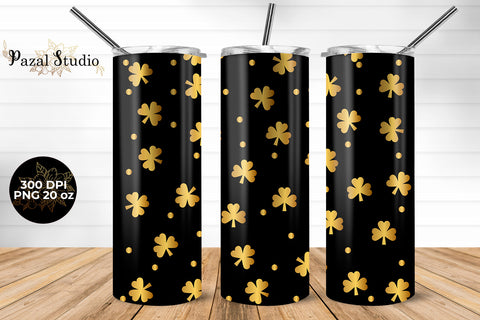 Gold Clover Pattern St Patricks Day 20oz Skinny Tumbler Wrap Design Sublimation Pazal Studio 