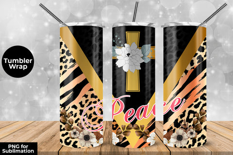 Gold Cross Peace 20 oz Skinny Tumbler Wrap Sublimation Design Sublimation Sublimatiz Designs 